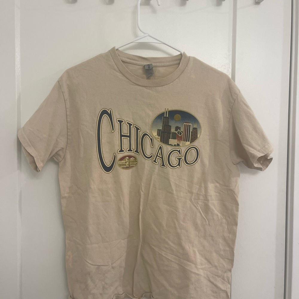 Vintage Tan‎ Chicago Graphic Tee Windy City Architecture 90s Travel